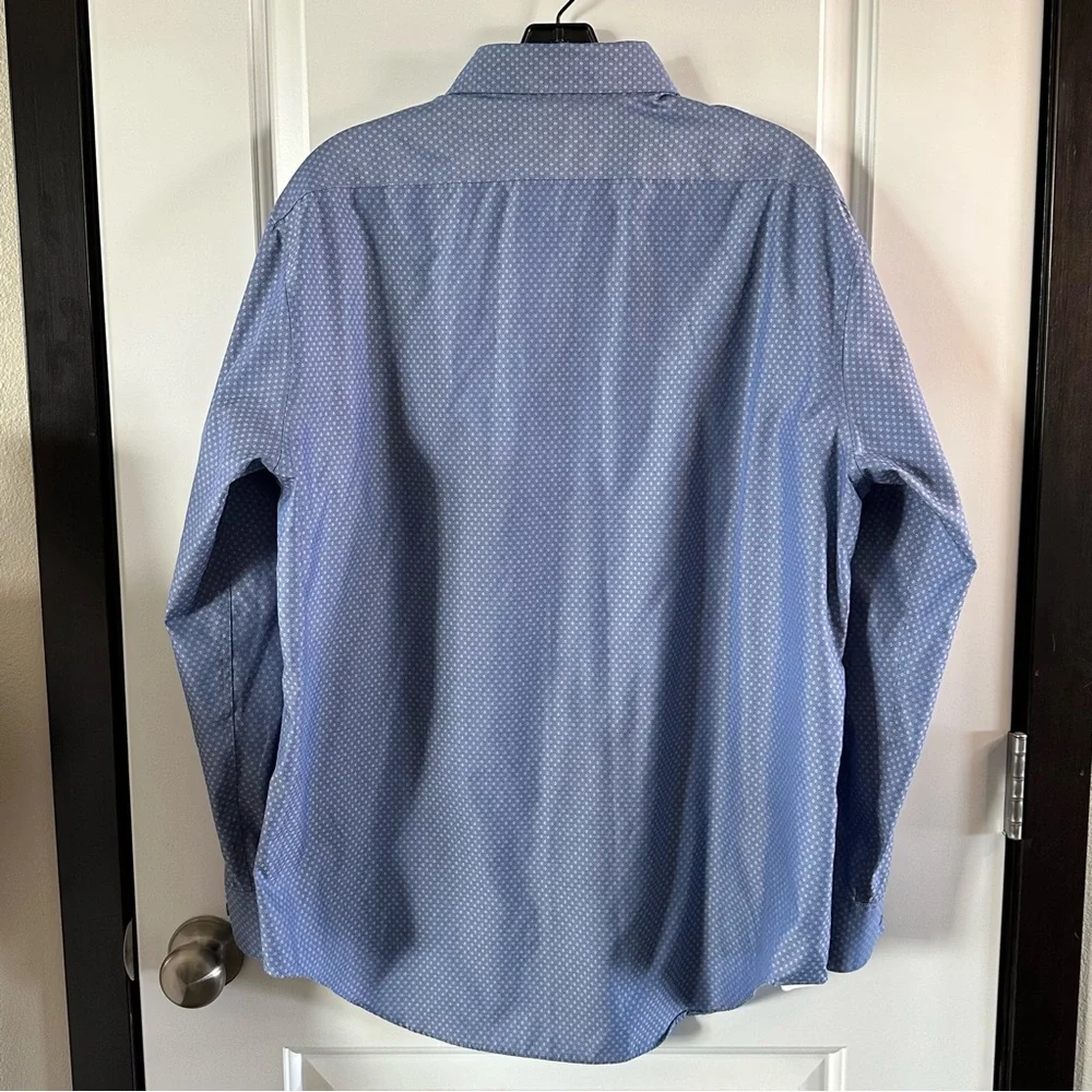 Calvin Klein Blue Micro Diamond Slim Fit Dress Shirt | Men’s 17 - Picture 3 of 3